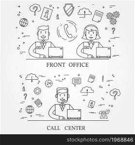 Front office and call center concept icon thin line for web and mobile, modern minimalistic flat design. Vector dark grey icon on light grey background.