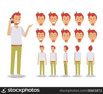 Front, side, back view animated character. Flat Vector Character creation set with various views, Cartoon style, flat vector illustration. Emotion. Casual man