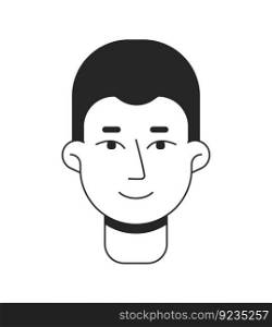 Front view good guy monochrome flat linear character head. Friendly looking short haired man. Editable outline hand drawn human face icon. 2D cartoon spot vector avatar illustration for animation. Front view good guy monochrome flat linear character head
