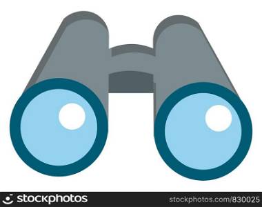 Front view of a pair of large grey binoculars with light blue lens vector color drawing or illustration