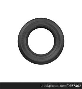 Front view of black rubber tire rim isolated vehicle wheel spare part. Vector car brakes system object, new summer or winter tyre, off road jeep track rubber wheel. Mechanic service tires fix. Rubber tire of car isolated vehicle tyre rim icon