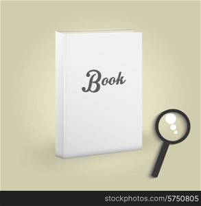 Front view of blank book with magnifying glass