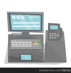 Front view of electronic cash register vector flat design illustration isolated on white background.. Electronic cash register vector illustration.