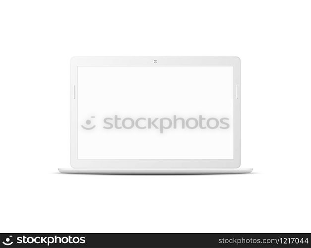 Front view of realistic white laptop,Vector Mockup style.
