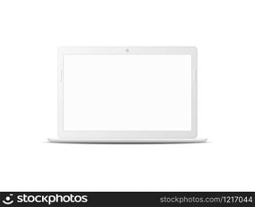Front view of realistic white laptop,Vector Mockup style.