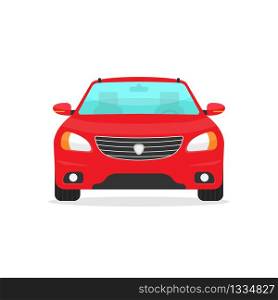 Front view red car in flat style isolated on white background. Vector illustration EPS 10