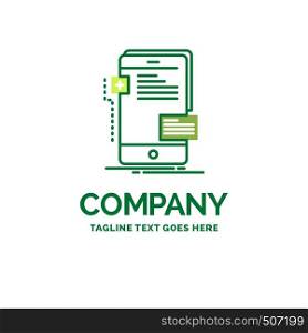 frontend, interface, mobile, phone, developer Flat Business Logo template. Creative Green Brand Name Design.