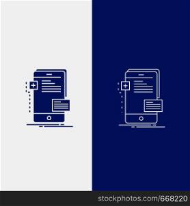 frontend, interface, mobile, phone, developer Line and Glyph web Button in Blue color Vertical Banner for UI and UX, website or mobile application. Vector EPS10 Abstract Template background