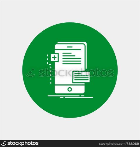 frontend, interface, mobile, phone, developer White Glyph Icon in Circle. Vector Button illustration. Vector EPS10 Abstract Template background