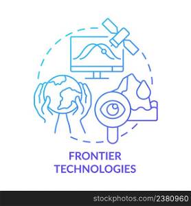 Frontier technology blue gradient concept icon. Ecology protection. Space exploration and climate change abstract idea thin line illustration. Isolated outline drawing. Myriad Pro-Bold font used. Frontier technology blue gradient concept icon