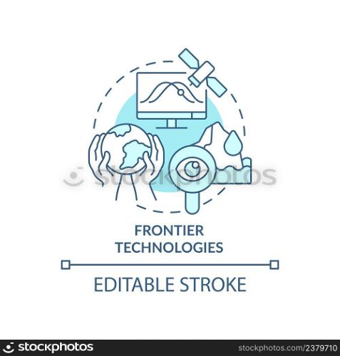 Frontier technology turquoise concept icon. Space exploration and climate change abstract idea thin line illustration. Isolated outline drawing. Editable stroke. Arial, Myriad Pro-Bold fonts used. Frontier technology turquoise concept icon