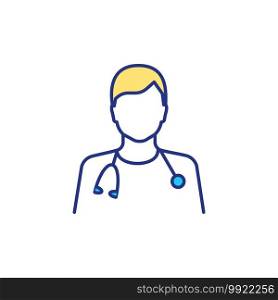 Frontline healthcare workers RGB color icon. Proffesional medical staff for special facilities. Clinical workers that help people with fighting difficult diseases. Isolated vector illustration. Frontline healthcare workers RGB color icon
