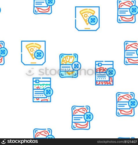 Frozen Food Storage Packaging Vector Seamless Pattern Color Line Illustration. Frozen Food Storage Packaging Icons Set Vector