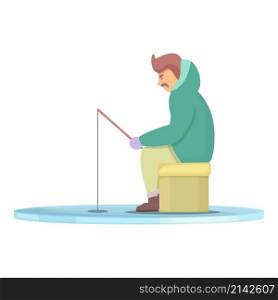 Frozen lake fishing icon cartoon vector. Winter hole. Fish catch. Frozen lake fishing icon cartoon vector. Winter hole