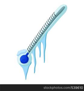 Frozen thermometer icon in cartoon style on a white background. Frozen thermometer icon, cartoon style