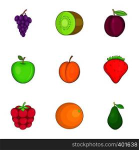 Fruit and berry icons set. Cartoon illustration of 9 fruit and berry vector icons for web. Fruit and berry icons set, cartoon style