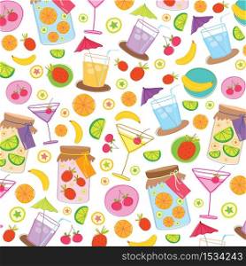 Fruit and Juice Cocktail Drink Cute cartoon Gift Wrapping paper Pattern and Background Vector