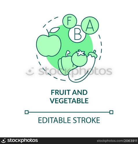 Fruit and vegetable green concept icon. Organic food. Fitness nutrition abstract idea thin line illustration. Isolated outline drawing. Editable stroke. Roboto-Medium, Myriad Pro-Bold fonts used. Fruit and vegetable green concept icon