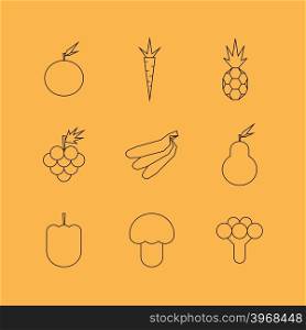 Fruit and vegetables line icons. Vector Illustration. Fruit and vegetables line icons