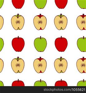 Fruit apple seamless pattern, great design for any purposes. Hand drawn fabric texture pattern. Healthy food background. Vector flat style summer graphic. On white background.. Fruit apple seamless pattern