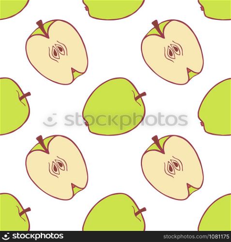 Fruit apple seamless pattern, great design for any purposes. Hand drawn fabric texture pattern. Healthy food background. Vector flat style summer graphic. On white background.. Fruit apple seamless pattern