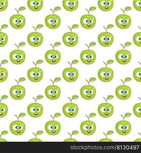 Fruit baby cartoon seamless pattern. Apple character with cute face pattern. Food background for kids wear or toys