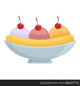 Fruit ball banana split icon cartoon vector. Cherry food. Vanilla ice. Fruit ball banana split icon cartoon vector. Cherry food