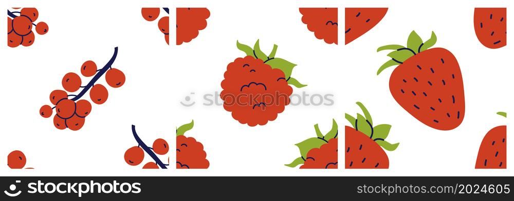 Fruit bundle. Banana, plum and pomegranate. Strawberry, lemon, lime and mandarin. Apple and grapes. Color illustration collection. Vector set. Red currant, raspberry and strawberry. Fruit seamless pattern bundle. Color illustration collection in hand-drawn style. Vector repeat background set