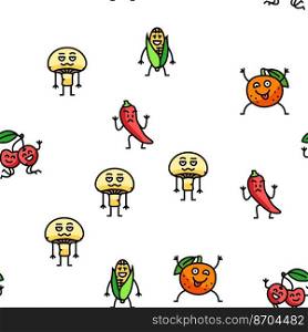 fruit character funny food vector seamless pattern thin line illustration. fruit character funny food vector seamless pattern