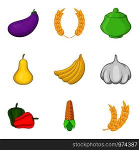 Fruit diet icons set. Cartoon set of 9 fruit diet vector icons for web isolated on white background. Fruit diet icons set, cartoon style