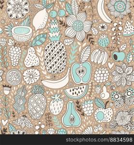 Fruit doodles seamless pattern hand drawn vector image