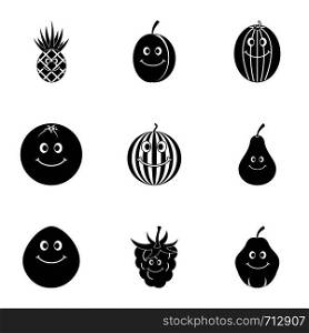 Fruit emoji icon set. Simple set of 9 fruit emoji vector icons for web isolated on white background. Fruit emoji icon set, simple style