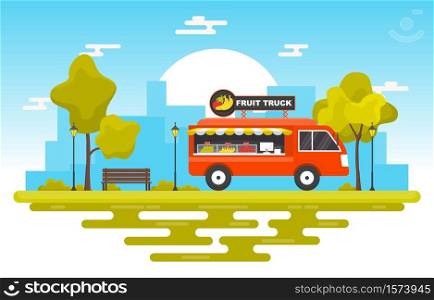 Fruit Food Truck Van Car Vehicle Street Shop Illustration