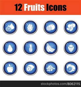 Fruit icon set. Glossy button design. Vector illustration.