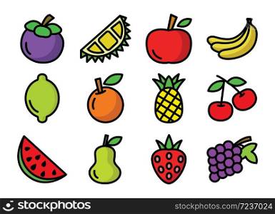 Fruit icon set, Mango, Durian, Grape, Tongmo, Lemon, Pineapple, Cherry, Orange, Strawberry, Tropical Fruit , vector design.