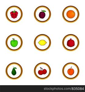 Fruit icons set. Cartoon style set of 9 fruit vector icons for web design. Fruit icons set, cartoon style