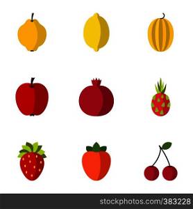 Fruit icons set. Flat illustration of 9 fruit vector icons for web. Fruit icons set, flat style