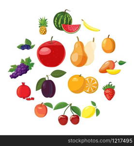 Fruit icons set in cartoon style on a white background. Fruit icons set, cartoon style