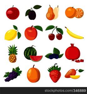 Fruit icons set in cartoon style on a white background. Fruit icons set, cartoon style