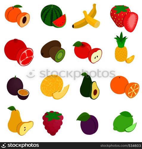 Fruit icons set in isometric 3d style isolated on white background. Fruit icons set, isometric 3d style