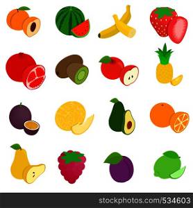 Fruit icons set in isometric 3d style isolated on white background. Fruit icons set, isometric 3d style