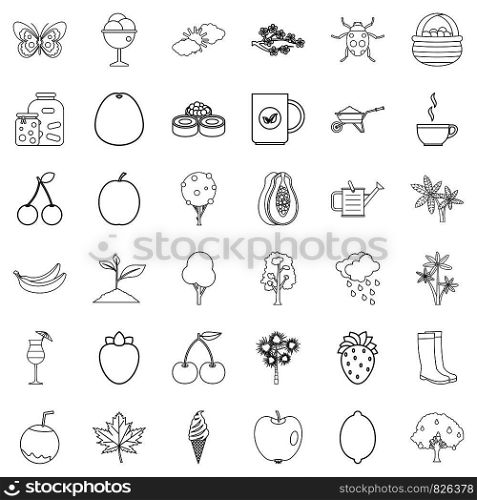 Fruit icons set. Outline style of 36 fruit vector icons for web isolated on white background. Fruit icons set, outline style