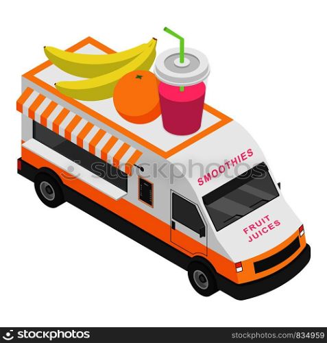 Fruit juices truck icon. Isometric of fruit juices truck vector icon for web design isolated on white background. Fruit juices truck icon, isometric style