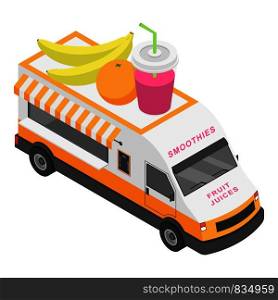 Fruit juices truck icon. Isometric of fruit juices truck vector icon for web design isolated on white background. Fruit juices truck icon, isometric style