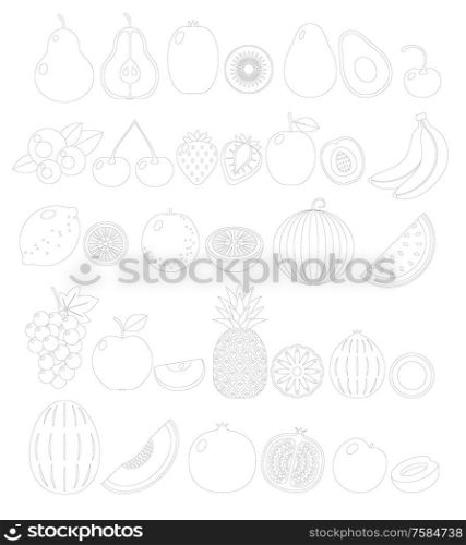 Fruit line icon set. Isolated. Vector illustration