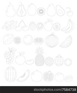 Fruit line icon set. Isolated. Vector illustration