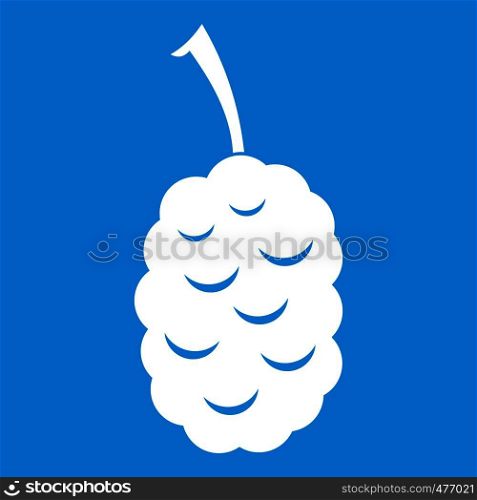Fruit of mulberry icon white isolated on blue background vector illustration. Fruit of mulberry icon white