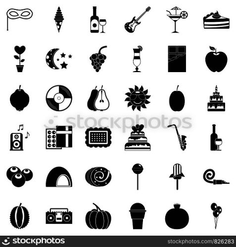 Fruit party icons set. Simple style of 36 fruit party vector icons for web isolated on white background. Fruit party icons set, simple style