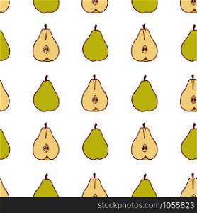 Fruit pear seamless pattern, great design for any purposes. Hand drawn fabric texture pattern. Healthy food background. Vector flat style summer graphic. On white background.. Fruit pear seamless pattern