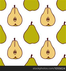 Fruit pear seamless pattern, great design for any purposes. Hand drawn fabric texture pattern. Healthy food background. Vector flat style summer graphic. On white background.. Fruit pear seamless pattern